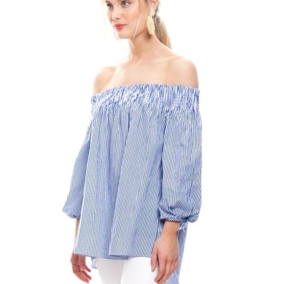 Do + Be Tops - Do+Be Off the Shoulder Blue + White Stripe Top - S